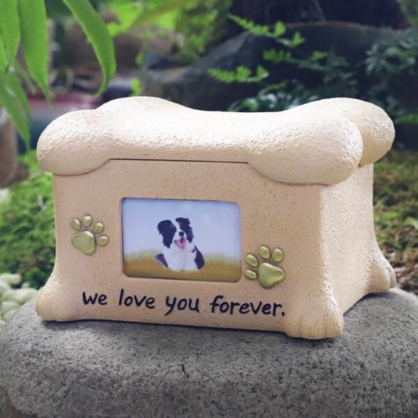 Resin Bone Shape Pet Urn Keepsake Ashes Box with Picture - Image 3