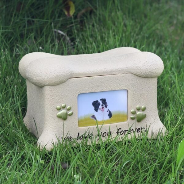 Resin Bone Shape Pet Urn Keepsake Ashes Box with Picture