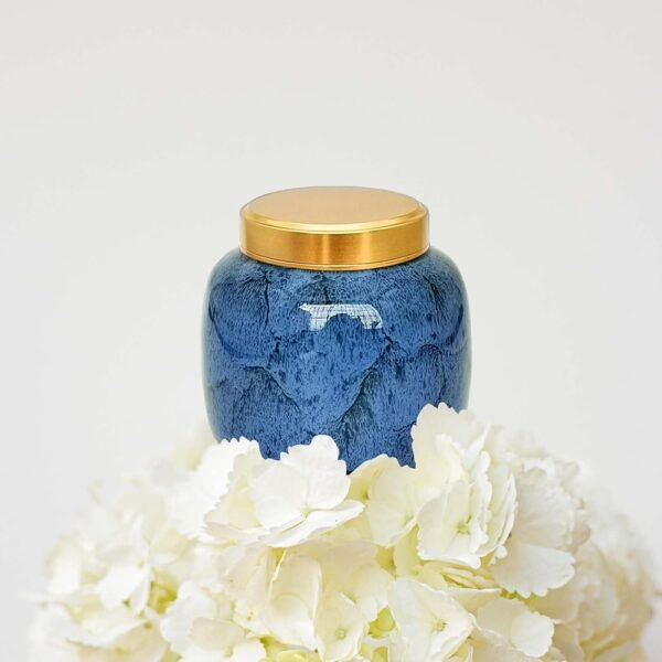 Blue Ceramic Decorative Funeral Mini Urn for The Pets Ashes - Image 3