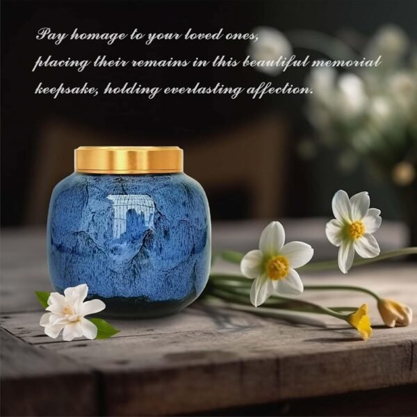 Blue Ceramic Decorative Funeral Mini Urn for The Pets Ashes - Image 5