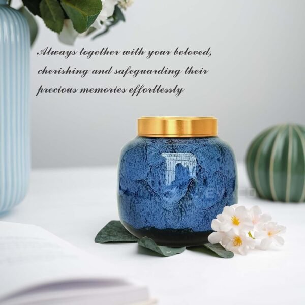 Blue Ceramic Decorative Funeral Mini Urn for The Pets Ashes - Image 7